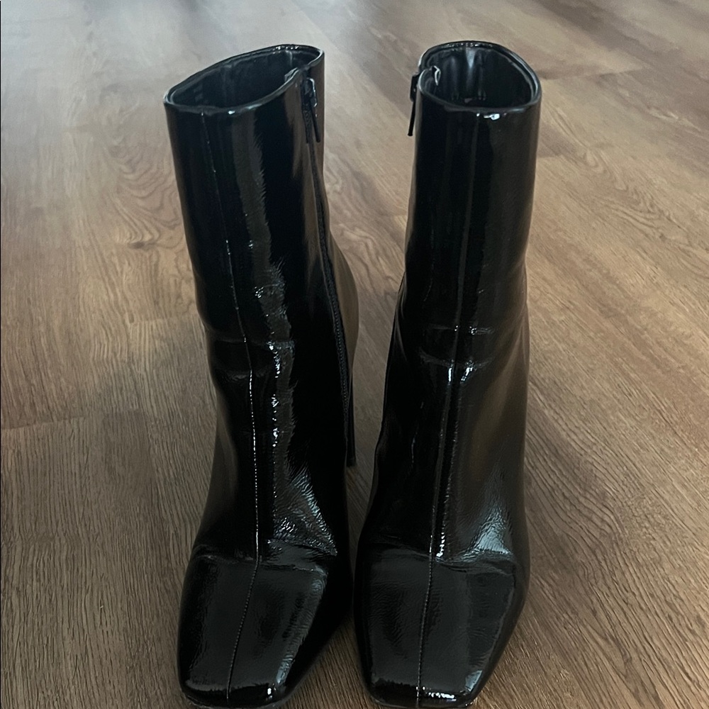 Black Patent Leather Ankle Boots